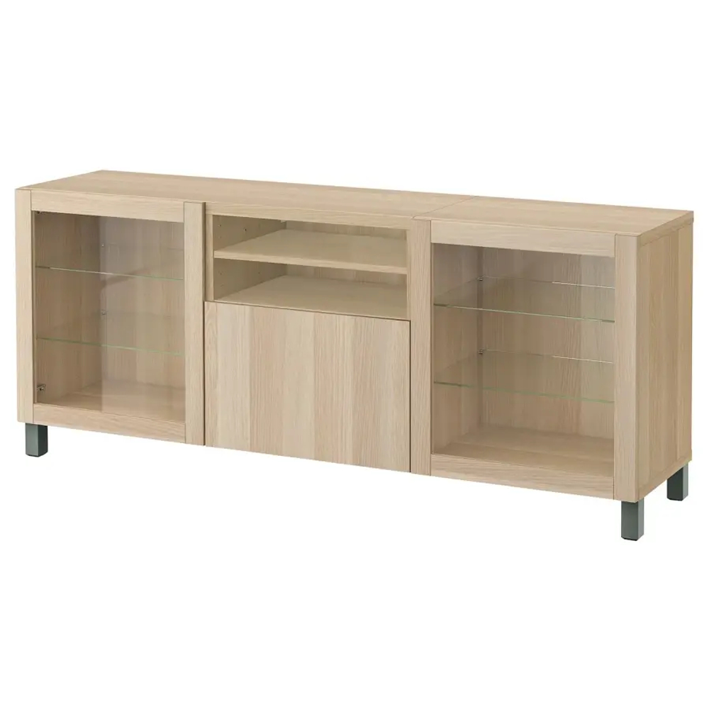Тумба под ТВ с ящиками - IKEA BESTÅ/BESTA/БЕСТО ИКЕА, 42х74х180 см, под беленый дуб
