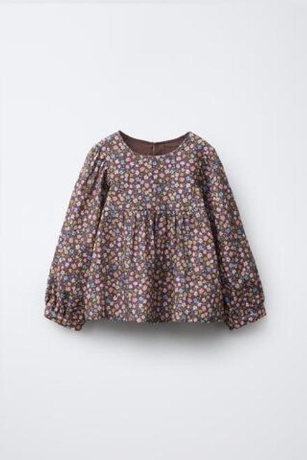 ZARA БЛУЗКА С ЦВЕТОЧНЫМ ПРИНТОМ, КОРИЧНЕВЫЙ