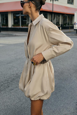 ZARA КОРОТКОЕ ПЛАТЬЕ-БАЛЛОН, БЕЖЕВЫЙ