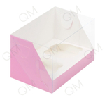 Коробка под капкейки с пластиковой крышкой 160*100*100 мм (2) (розовая матовая), 50шт