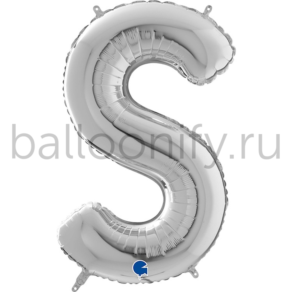 Фольгированная фигура, Буква S 66 см Silver