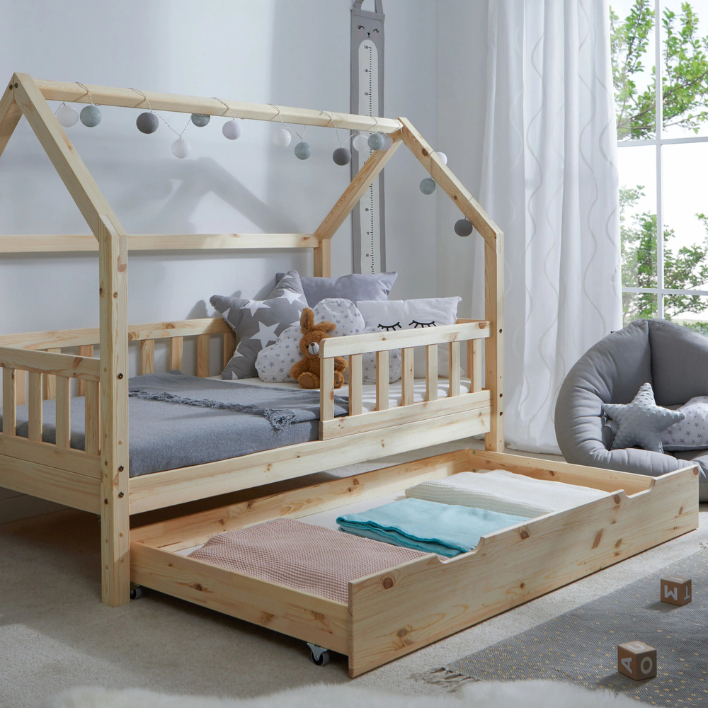 Выдвижной ящик под кровать из сосны, 198х94х19 см, на колесиках, в натуральной отделке