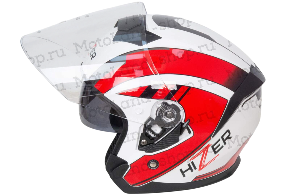 Шлем мото открытый HIZER J222 №1 (M) white/red (2 визора)