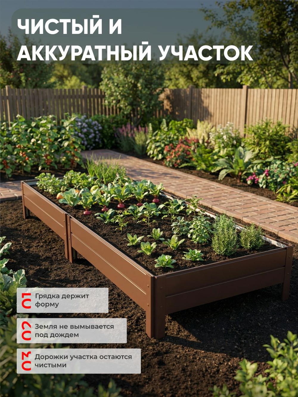 Грядка Ивановская 1х3 метра, борт 20см Коричневый (RAL 8017), (сборка: саморезы)