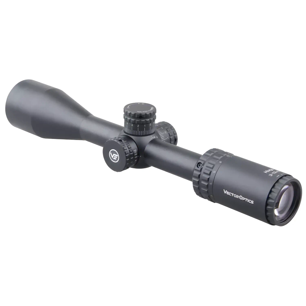 Оптический прицел Vector Optics HUGO 3-12x44 (SCOM-30), вид сбоку с логотипом и кольцом настройки
