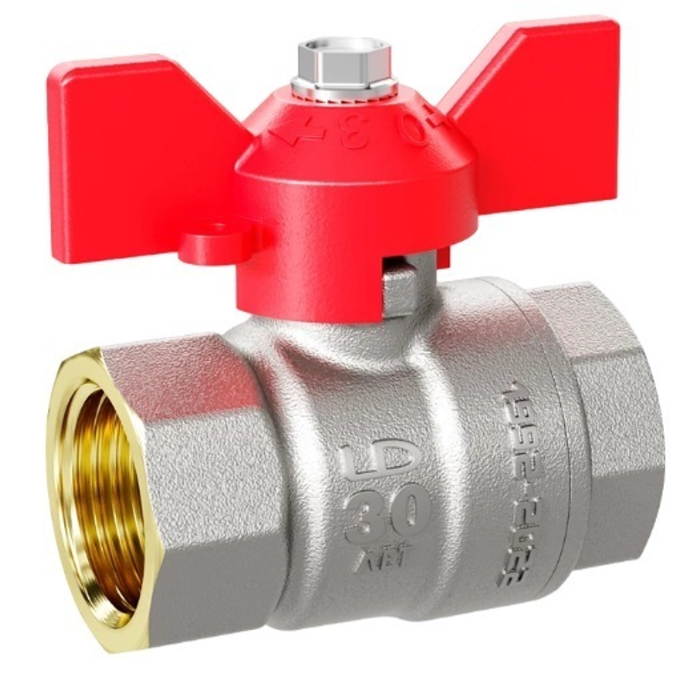 Кран шаровой (вода) LD Pride Ду 32 (1 1/4") вн-вн (бабочка), red