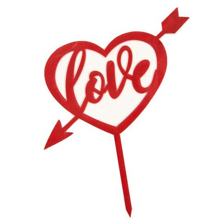 Топпер, Сердце, Love, Стрела Амура, Красный, 12*14 см, 1 шт.