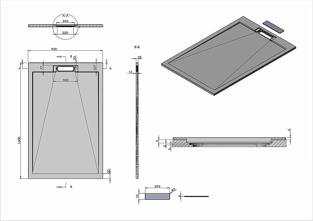 Душевой поддон Vincea VST-4SRL9016G 160x90 серый