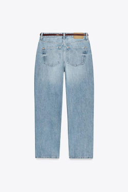 ZARA ДЖИНСЫ Z1975 NEW MOM С ВЫСОКОЙ ПОСАДКОЙ И РЕМНЕМ, ВЫЦВЕТШИЙ СИНИЙ