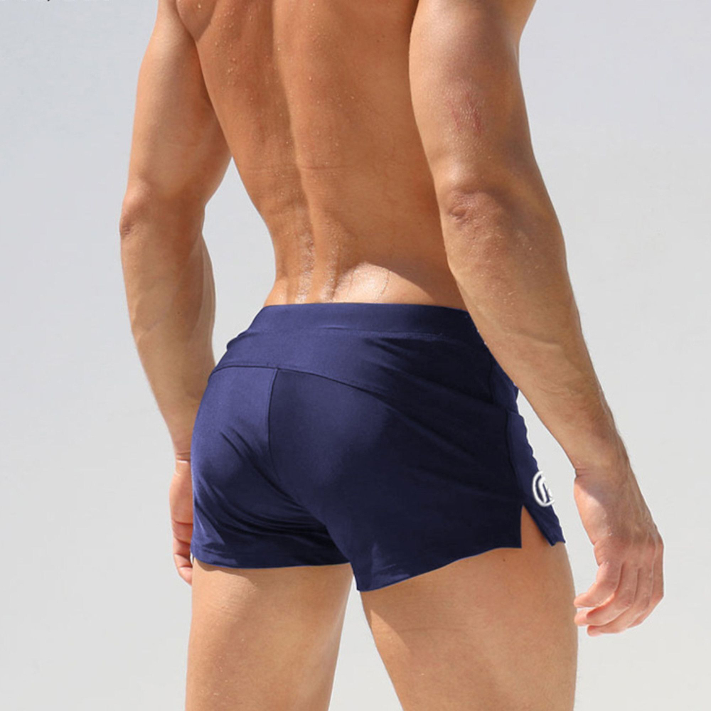 Мужские плавки-боксеры с имитацией гульфика и кармашком (Размер: L) (Цвет: темно-синий)