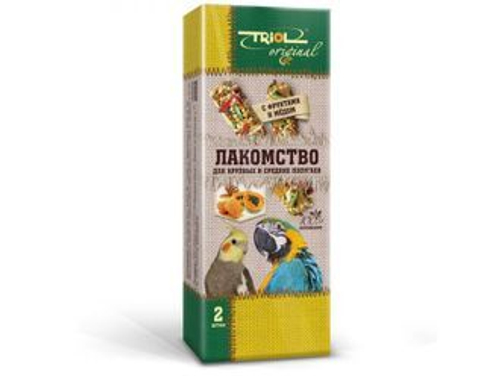 Triol лакомство для крупных и средних попугаев палочки с фруктами и медом 2 шт, 55 гр