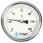 Термометр биметаллический с погружной гильзой Stout, корпус 100 мм, гильза 50 мм, 0-120С