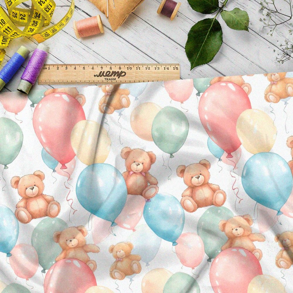 Ткань премиум дюспо игрушечные медведи с разноцветными шарами