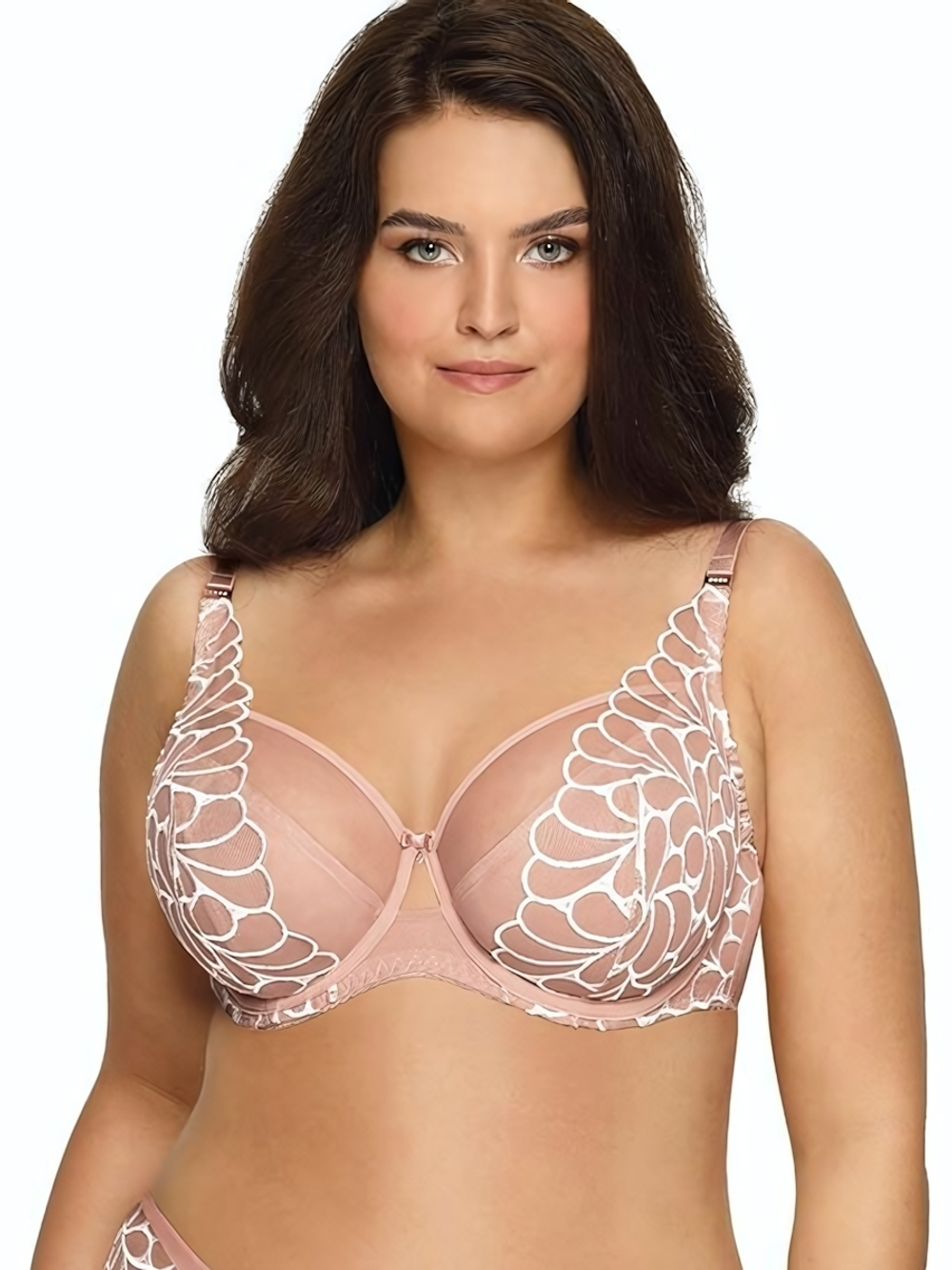 Бюстгальтер на косточках с мягкой чашкой и молочной контрастной отделкой (Размер: 65F) (Цвет: бежевый)