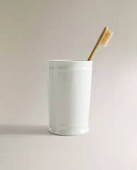 ZARA HOME КЕРАМИЧЕСКИЙ СТАКАН ДЛЯ ЗУБНЫХ ЩЕТОК, ЭКРЮ