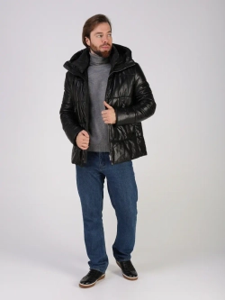 Куртка зимняя кожаная с капюшоном пуховик