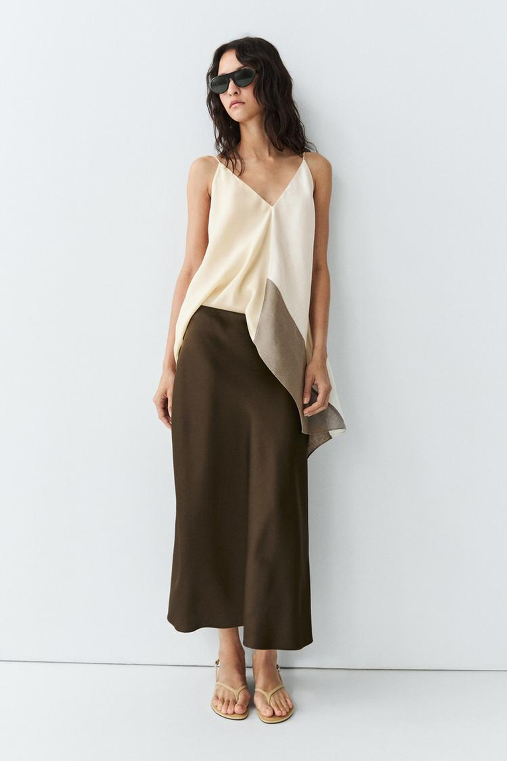 Massimo Dutti Струящаяся атласная юбка, коричневый