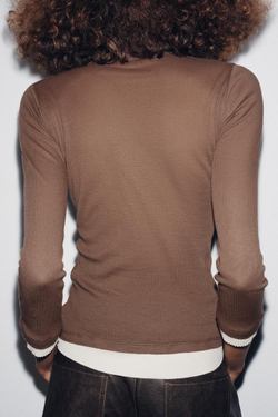 ZARA ДВОЙНАЯ ФУТБОЛКА ИЗ ХЛОПКА SUPIMA®, КОРИЧНЕВЫЙ