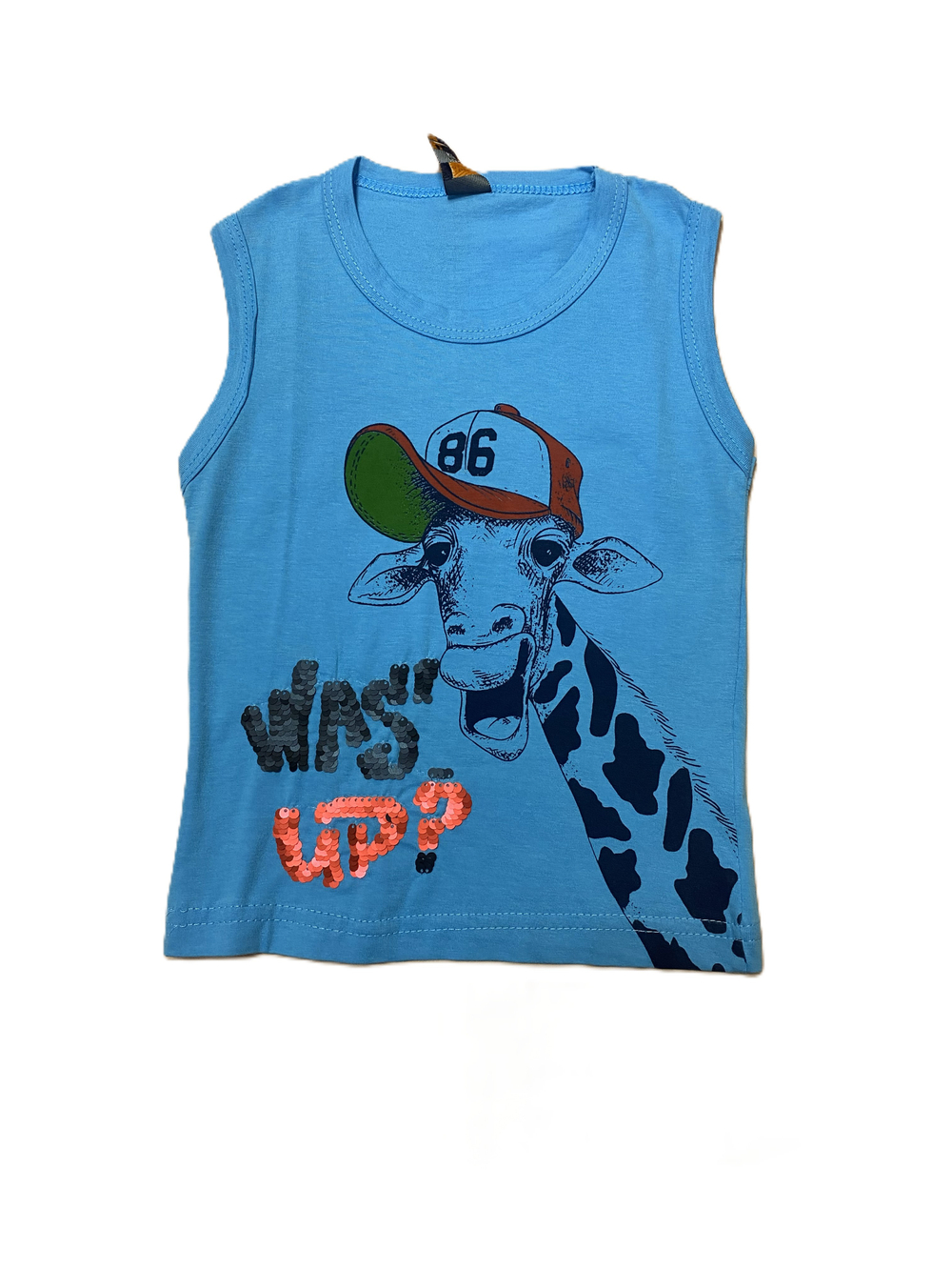 Майка на мальчика произ-во Турция из 100% хлопка голубая с пайетками на рост 80,86,92,98 см