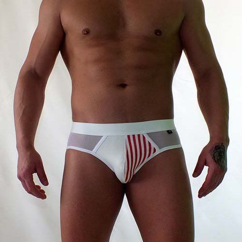 Трусы мужские брифы белые с красными полосками Van Baam VB-38135