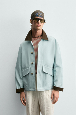 ZARA КУРТКА С КОНТРАСТНЫМ ВОРОТНИКОМ, ГОЛУБОЙ