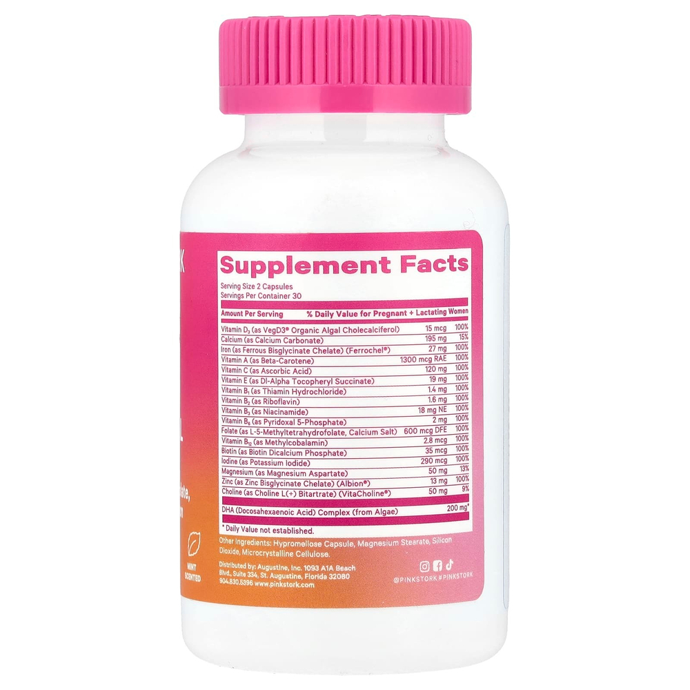 Pink Stork, Total Prenatal + DHA, мята, 60 капсул