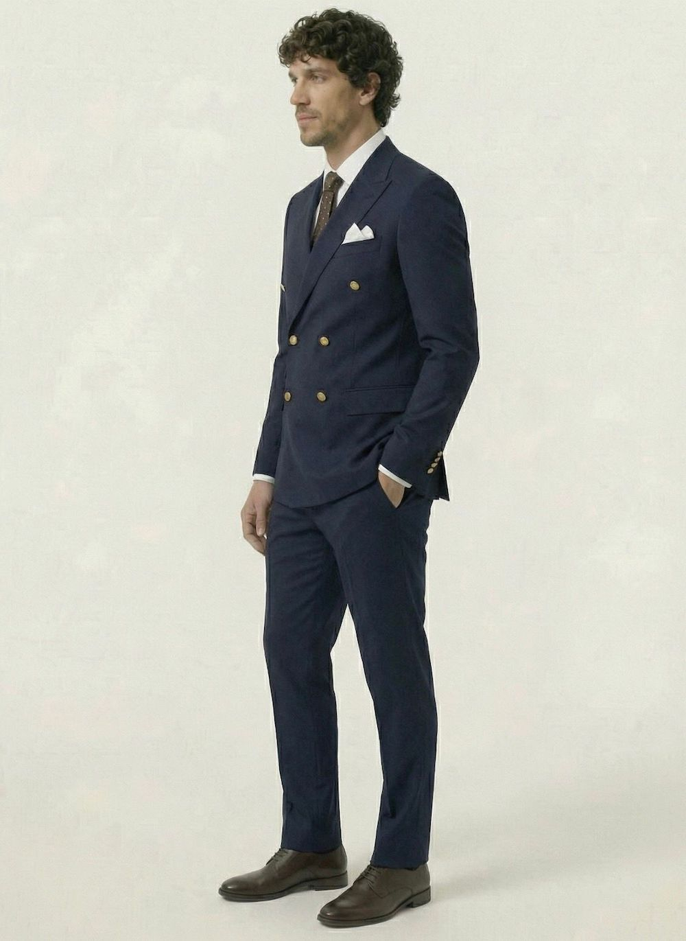 Мужской костюм двубортный (темно-синий) А70