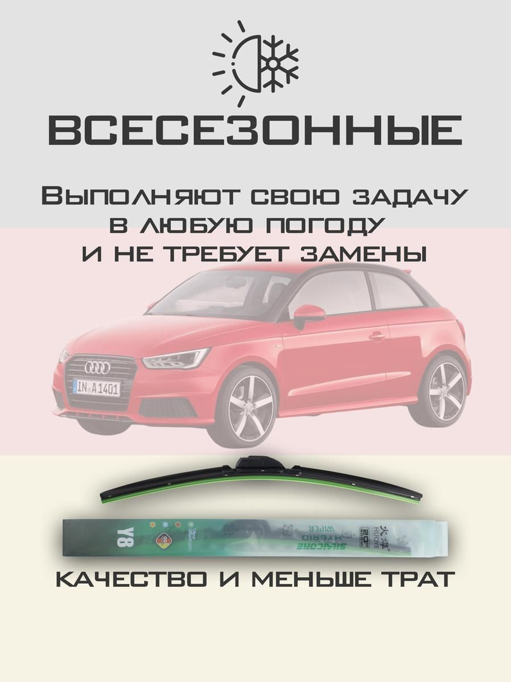Щетки стеклоочистителя HUOYE Y8 600/400 мм на Audi A1 | Push button