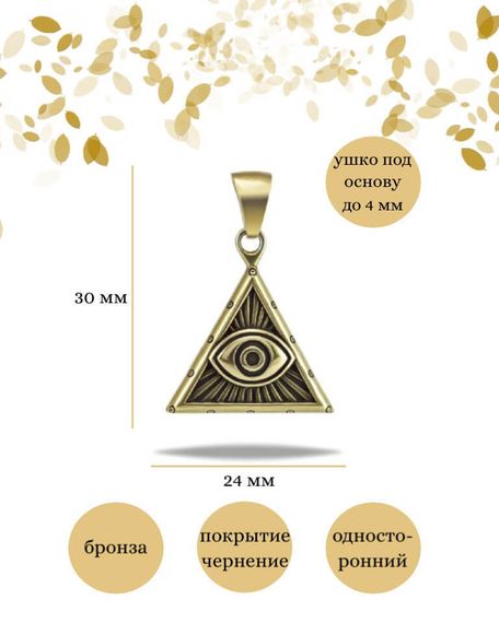 Подвеска Всевидящее Око Бога из бронзы, фото с инфографикой размеров