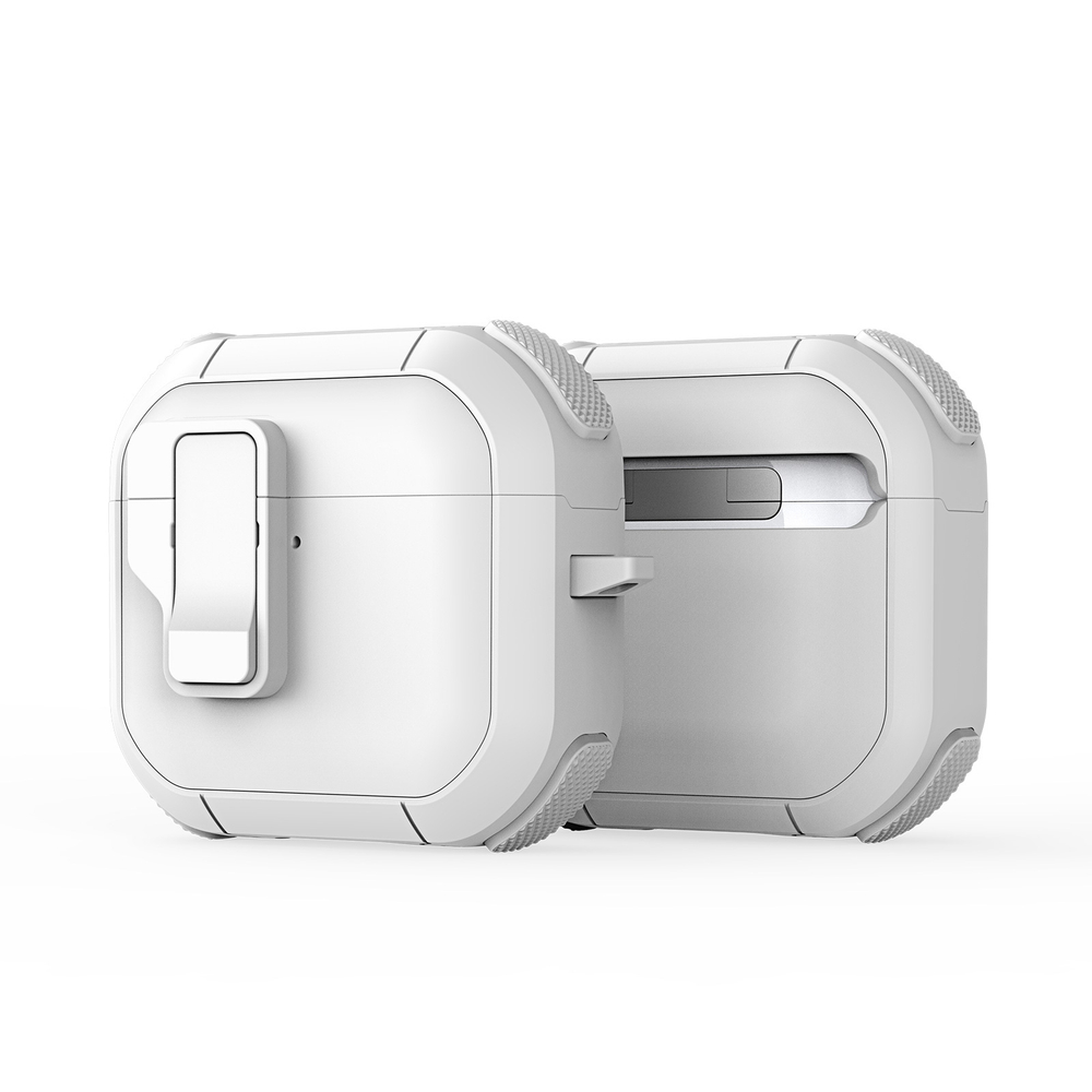 Усиленный чехол белого цвета от Dux Ducis для наушников AirPods 4, серия PECP Series Case, в комплекте с карабином