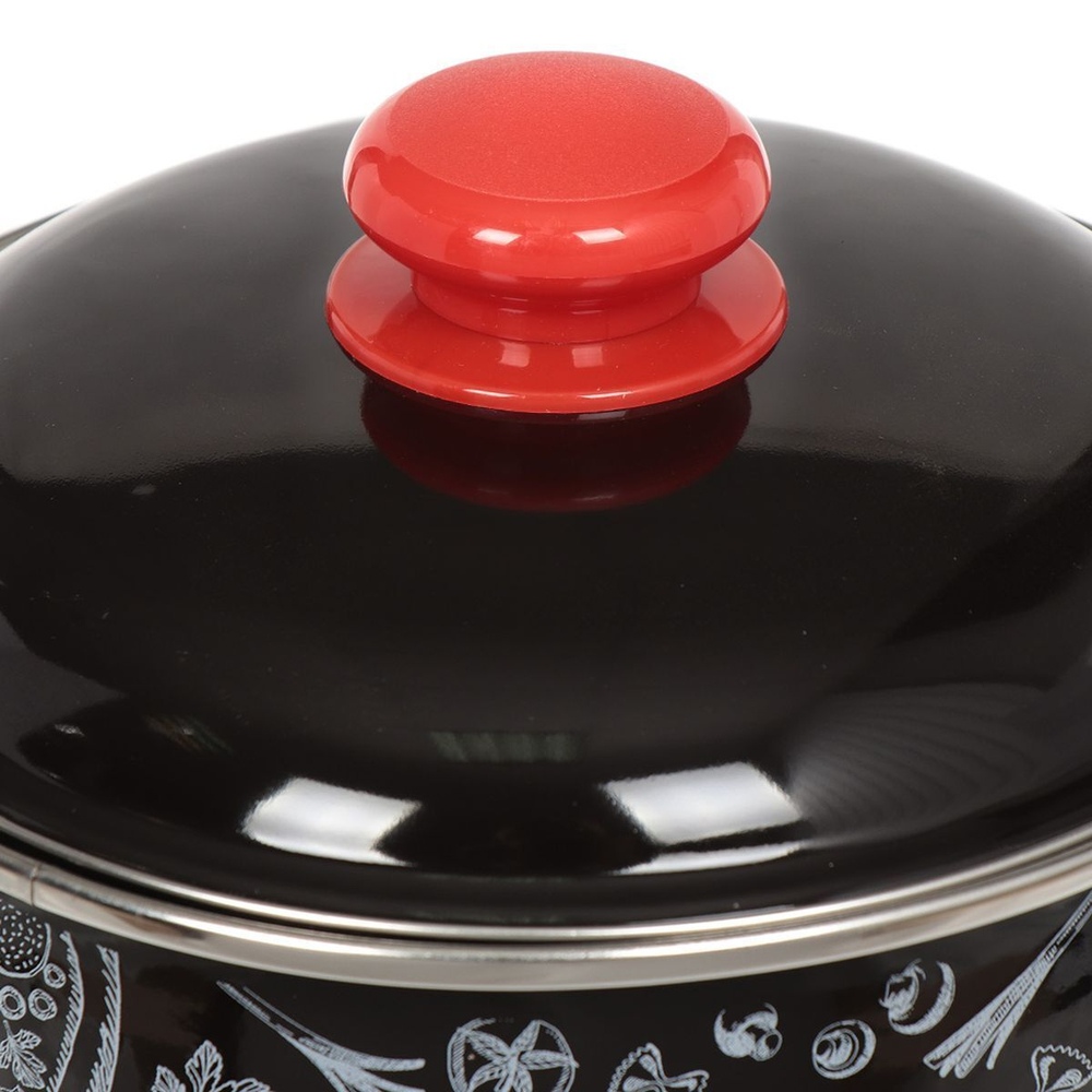 Кастрюля сталь, эмал, 4 л, с крыш, крышка сталь, Appetite, Chilli, 1МС201Р, чер, индукц