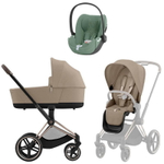 Коляска Cybex Priam IV Rosegold complete Cloud T Leaf Green Plus Base T 3 в 1 Cozy Beige