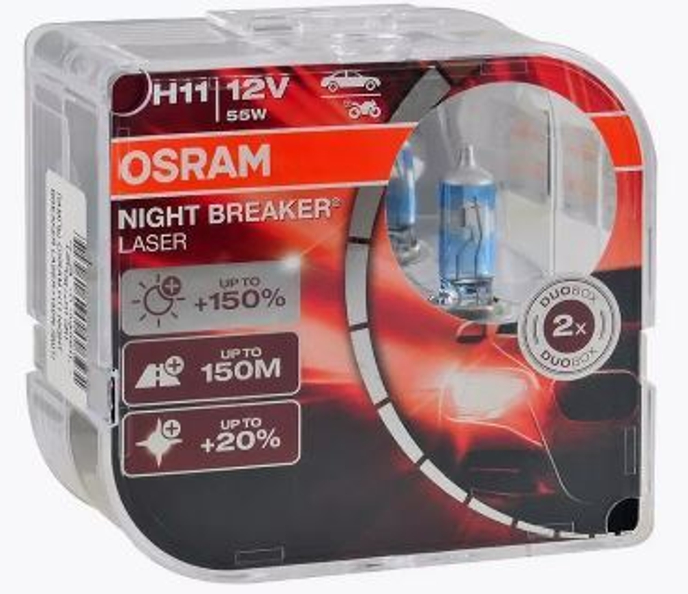 Автолампа H11 12V 55W Osram  +150% NIGHT BREAKER LASER (64211NB Laser_ DuoBox) к-т