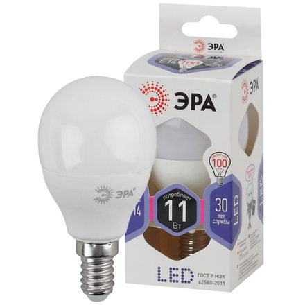 Лампочка светодиодная ЭРА STD LED P45-11W-860-E14 E14 / Е14 11Вт шар холодный дневной свет
