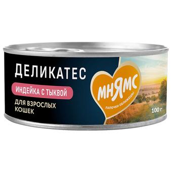 Влажный корм консервы для кошек Деликатес "Паштет по-оксфордски" индейка с тыквой Мнямс 0,1кг 16 шт