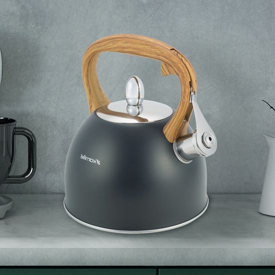 Чайник 2,5 л. из нержавеющей стали со свистком Kamille KM-1096 (черный матовый)