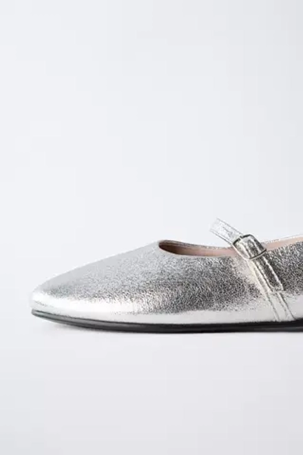 ZARA БАЛЕТКИ С МЕТАЛЛИЧЕСКИМ БЛЕСКОМ, СЕРЕБРИСТЫЙ