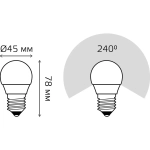 Лампа Gauss LED Шар 6,5W E27 550 lm 6500К 105102307