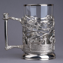 Подстаканник "Вертолеты" с никелированием (художественное литье) в футляре