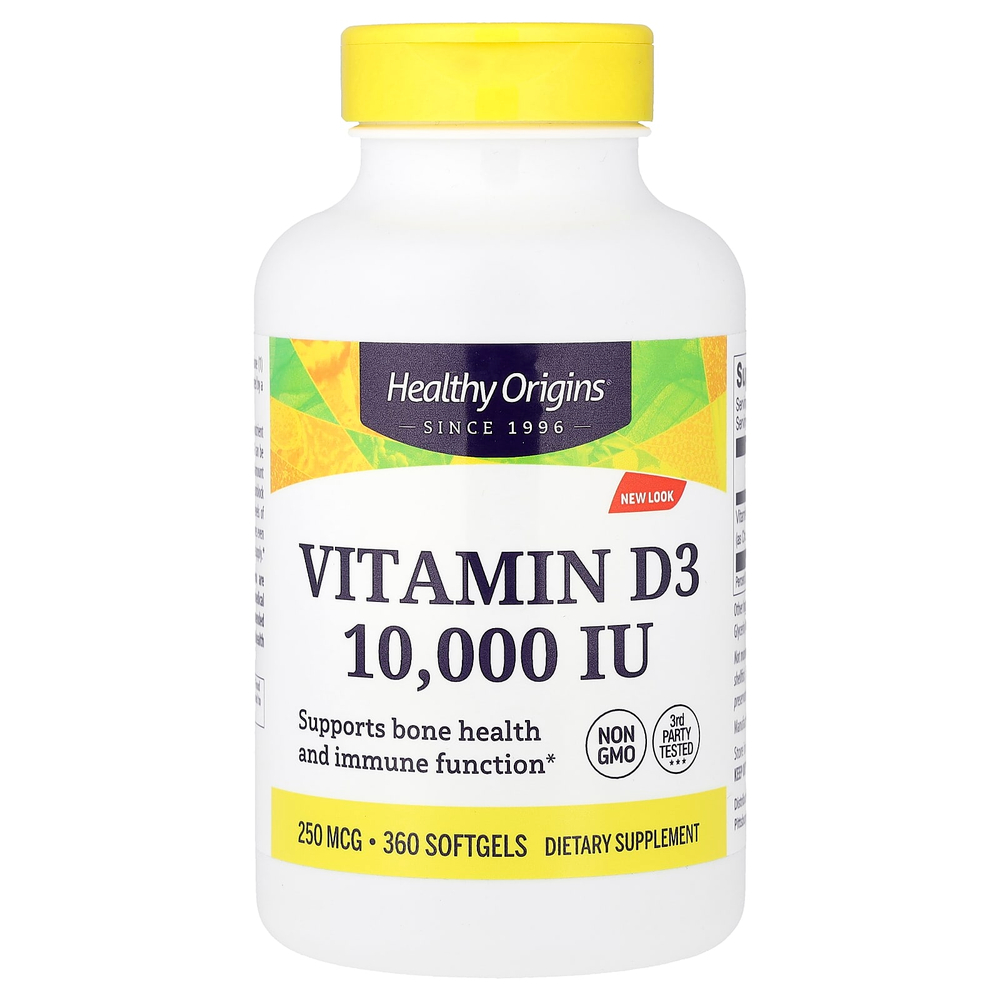 Healthy Origins, витамин D3, 250 мкг (10 000 МЕ), 360 капсул
