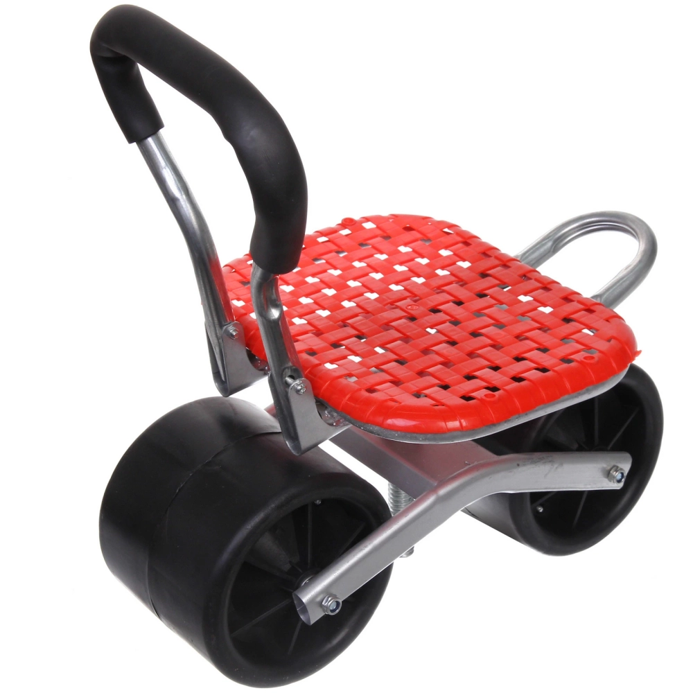 Стул садовый на колесах для прополки и работы в саду 35*47*14см с поворотным механизмом(360°) складная спинка, цвет красный