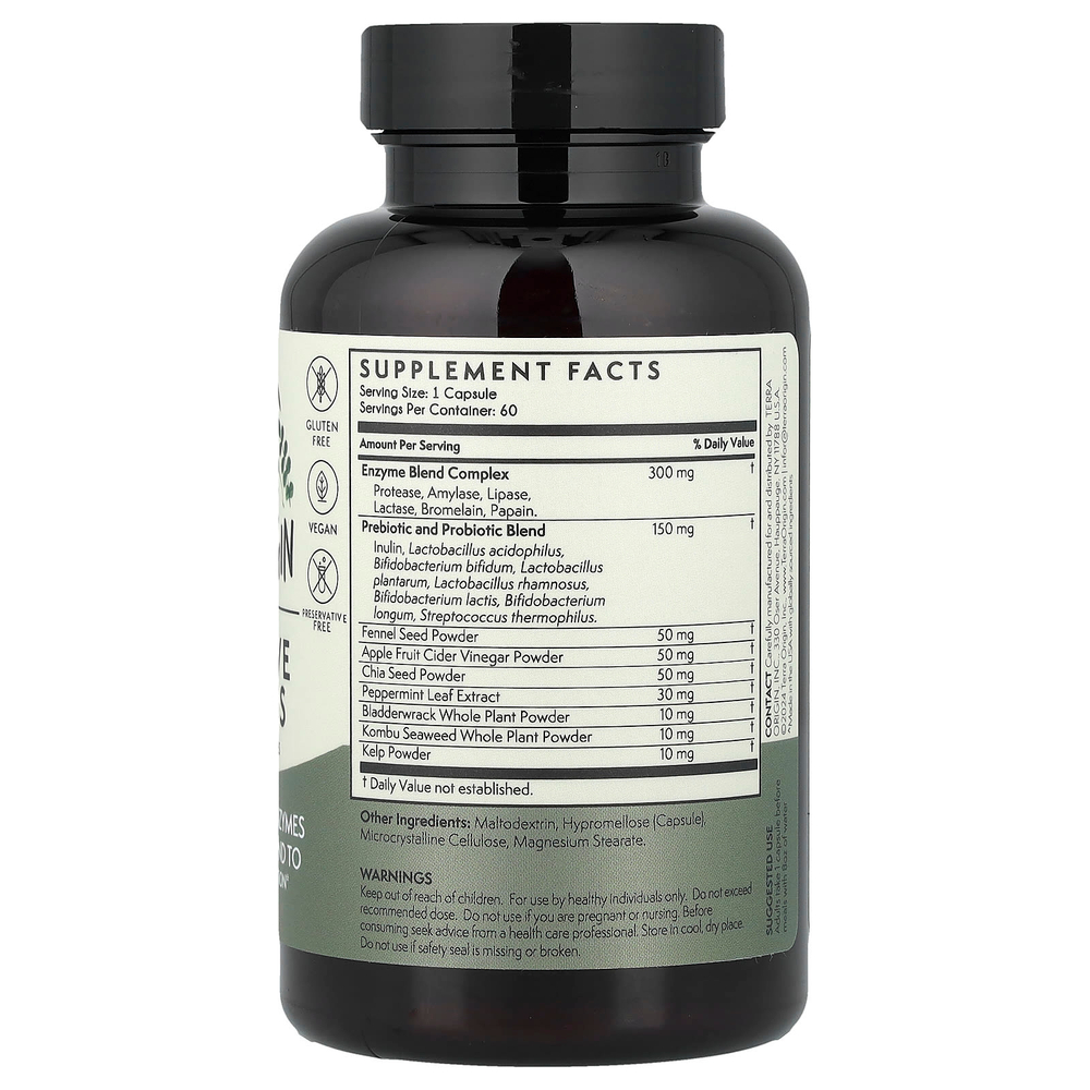Terra Origin, полезные пищеварительные ферменты, 60 вегетарианских капсул