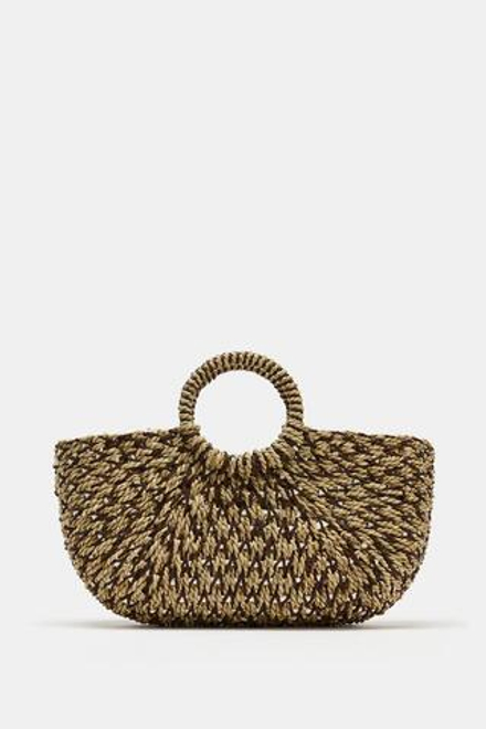 ZARA ПЛЕТЕНАЯ СУМКА-КОРЗИНА, ДВУХЦВЕТНЫЙ