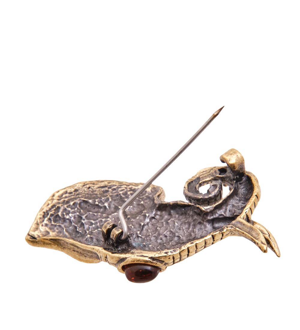 AM-3496 Брошь «Слон Азиатский» (латунь, янтарь)