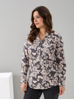 Блузка БЛ-22/антрацит-бежцветы