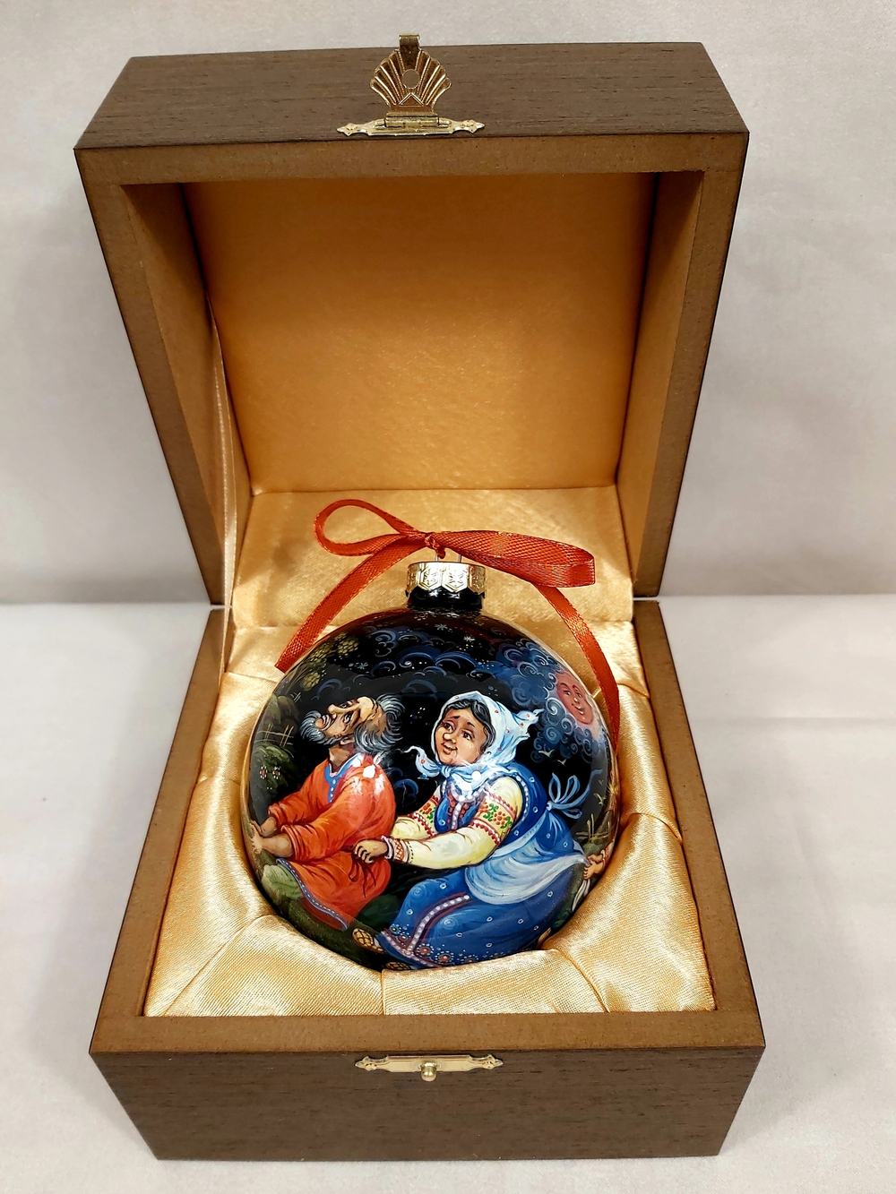 Шар новогодний (круговая роспись Палех) "Репка" в футляре