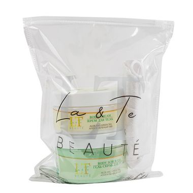 Набор Алоэ и зеленый чай(гель-скраб.крем для тела.мочалка.пакет 200*250) La and Te beaute LT-45
