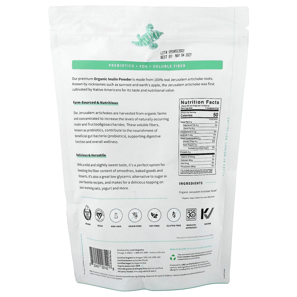 Sprout Living, органический пребиотик инулин, суперфуд в порошке, 454 г (1 фунт)