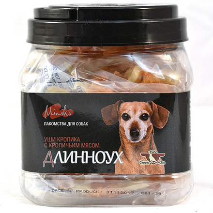 Лакомства GREEN QZIN "Миники Длинноух" для собак мини пород, сушеные уши кролика с крольчатиной, 270гр