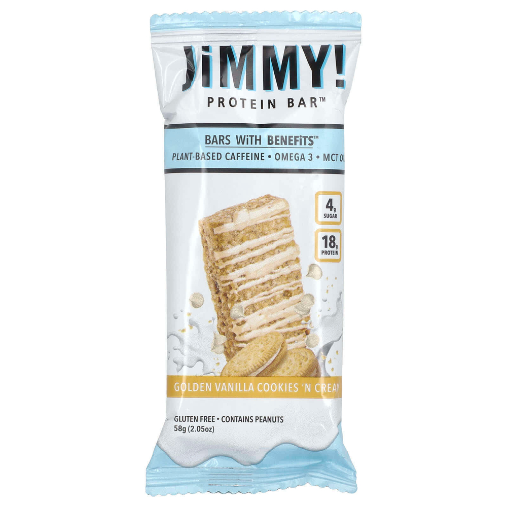 JiMMY!, Bars With Benefits, протеиновый батончик, крем с золотистым ванильным печеньем, 12 батончиков, 58 г (2,05 унции)